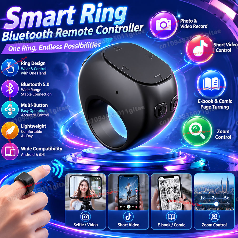 Home Cinema Wireless - แหวนควบคุมระยะไกลไร้สายสำหรับมือถือ พร้อมทัชแพด อุปกรณ์คลิกหน้าจออัจฉริยะ แหวนพลิกหน้าจออัตโนมัติสำหรับดูวิดีโอและท่องเว็บ R12